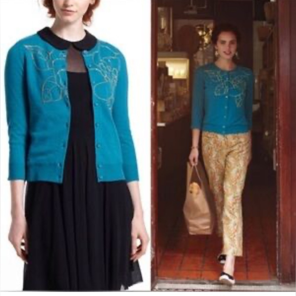 Anthropologie Tabitha Gilt Floribunda Cardigan Sweater